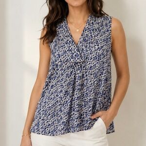 Martin + Osa Women's 10 Blue White Abstract Print Sleeveless Cowl Neck Blouse‎